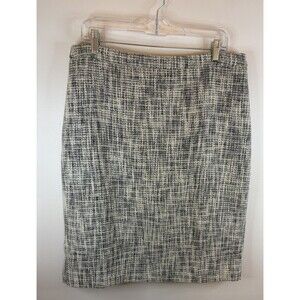 PURE COLLECTION Black/White Woven Tweed Pencil Skirt 12 Lined Textured Career